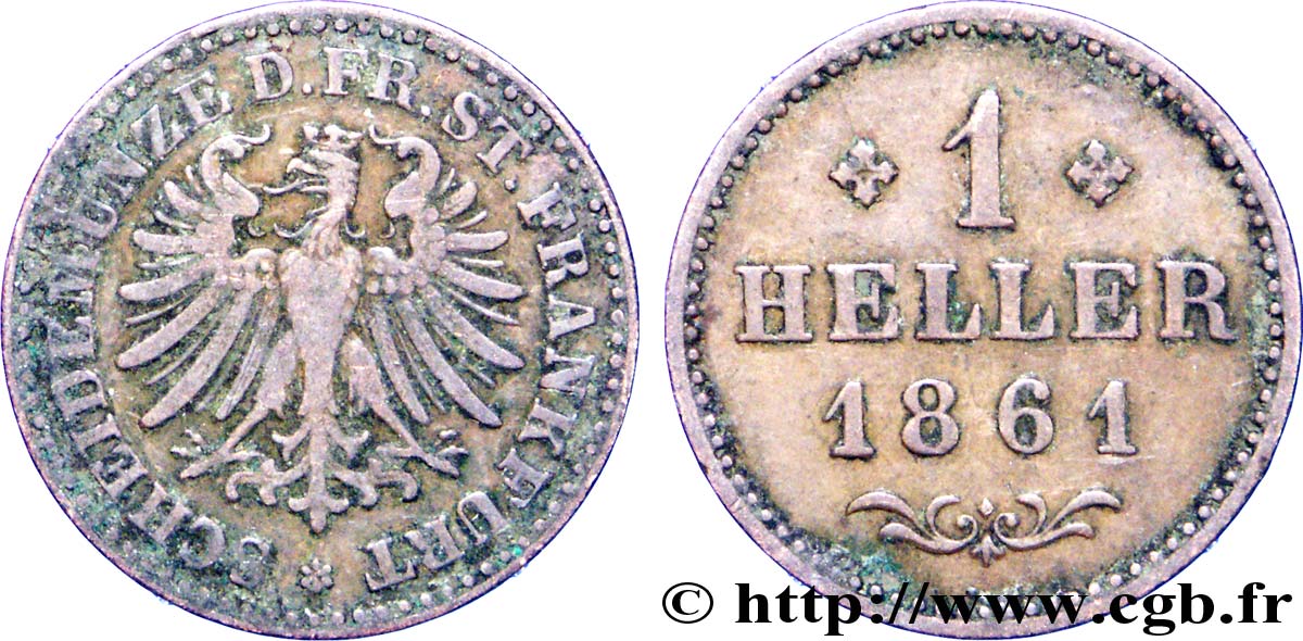 GERMANY - FREE CITY OF FRANKFURT 1 Heller ville libre de Francfort aigle 1861  VF 