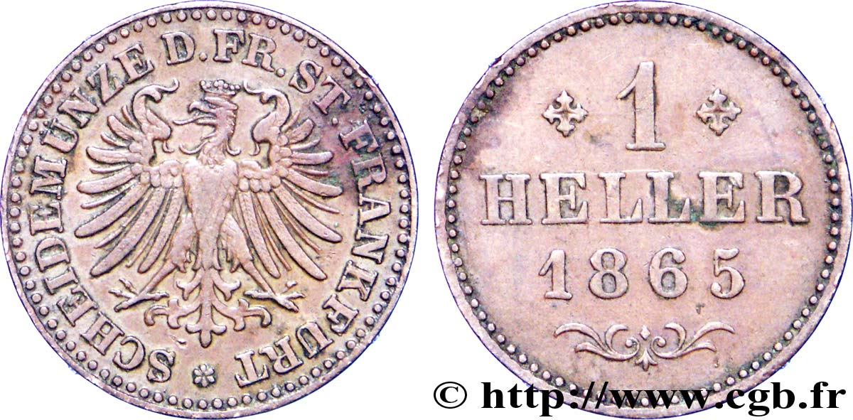 GERMANIA - LIBERA CITTA DE FRANCOFORTE 1 Heller ville libre de Francfort aigle 1865  BB 