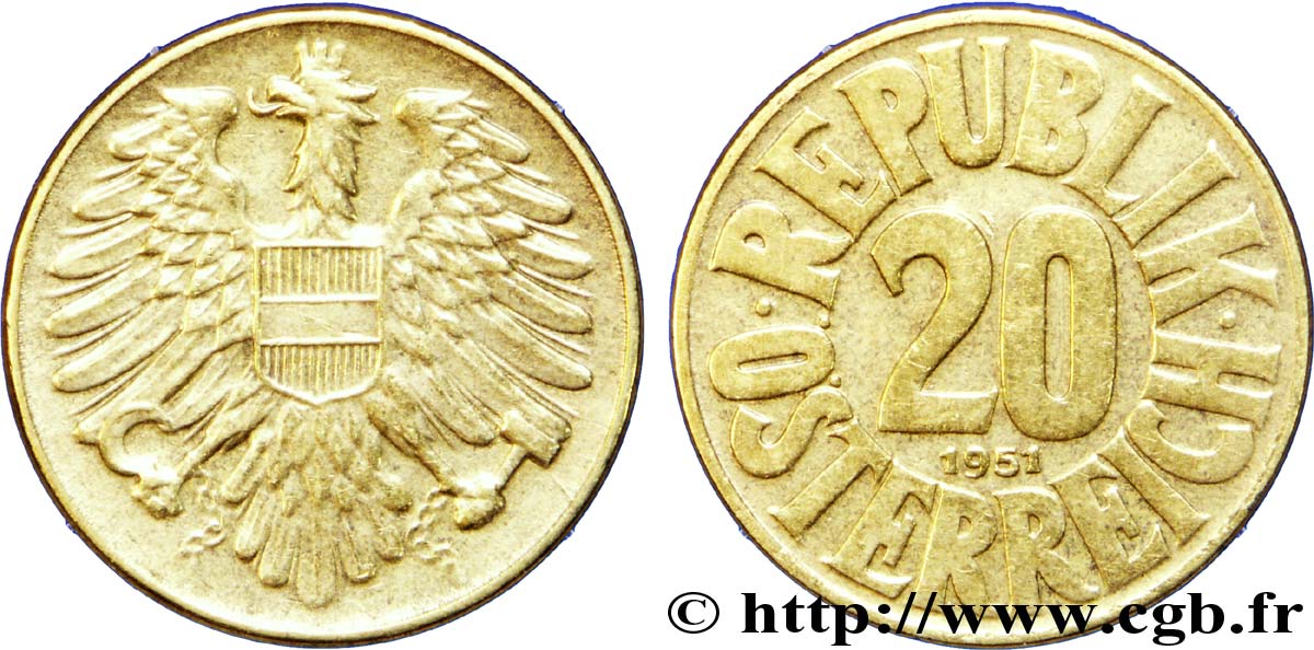 AUSTRIA 20 Groschen aigle 1951  BB 