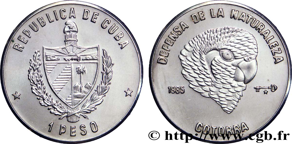 KUBA 1 Peso “défense de la nature : emblème / Amazone de Cuba (perroquet) 1985  fST 