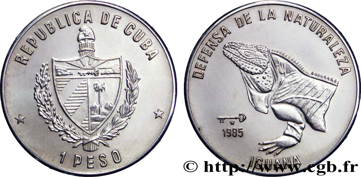 CUBA 1 Peso “défense de la nature : emblème / iguane 1985  SC 
