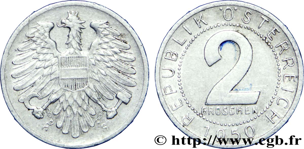 AUSTRIA 2 Groschen aigle 1950  BB 