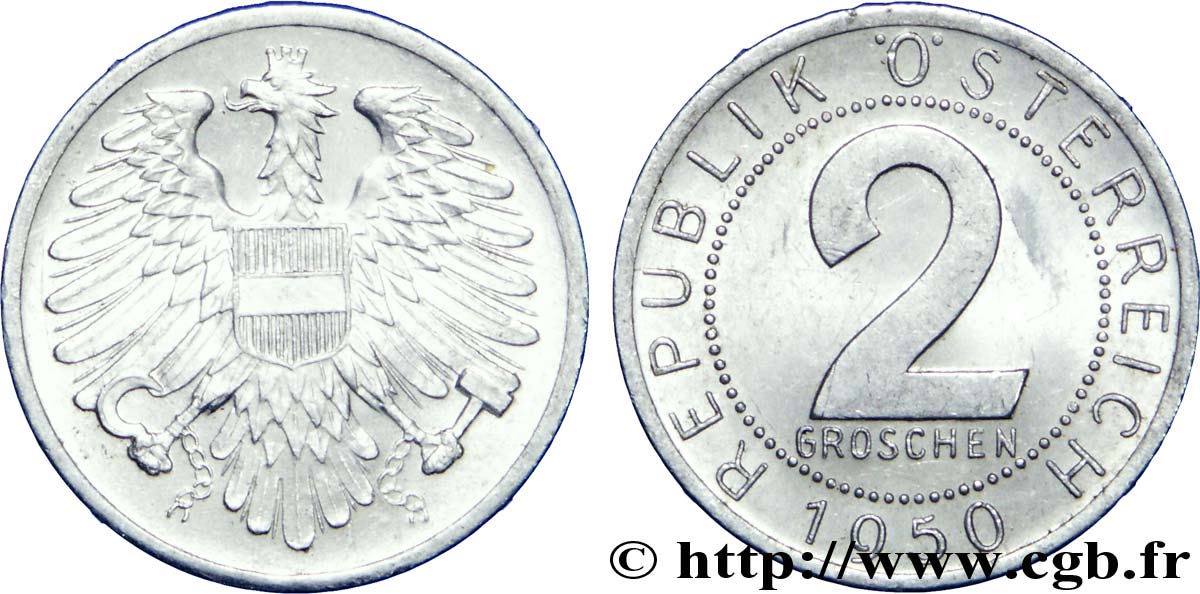 AUSTRIA 2 Groschen aigle 1950  EBC 