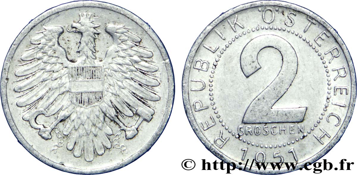 AUSTRIA 2 Groschen aigle 1951  BB 