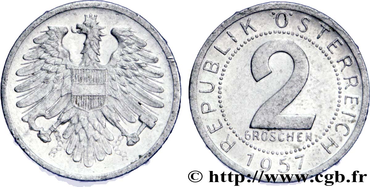 AUSTRIA 2 Groschen aigle 1957  XF 