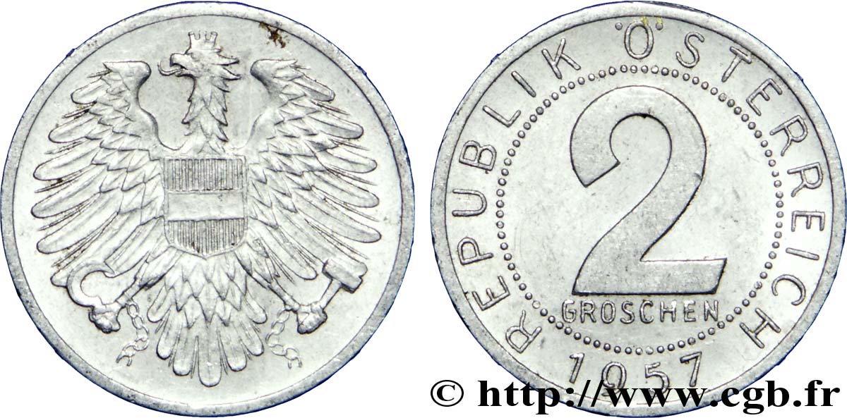 AUSTRIA 2 Groschen aigle 1957  EBC 