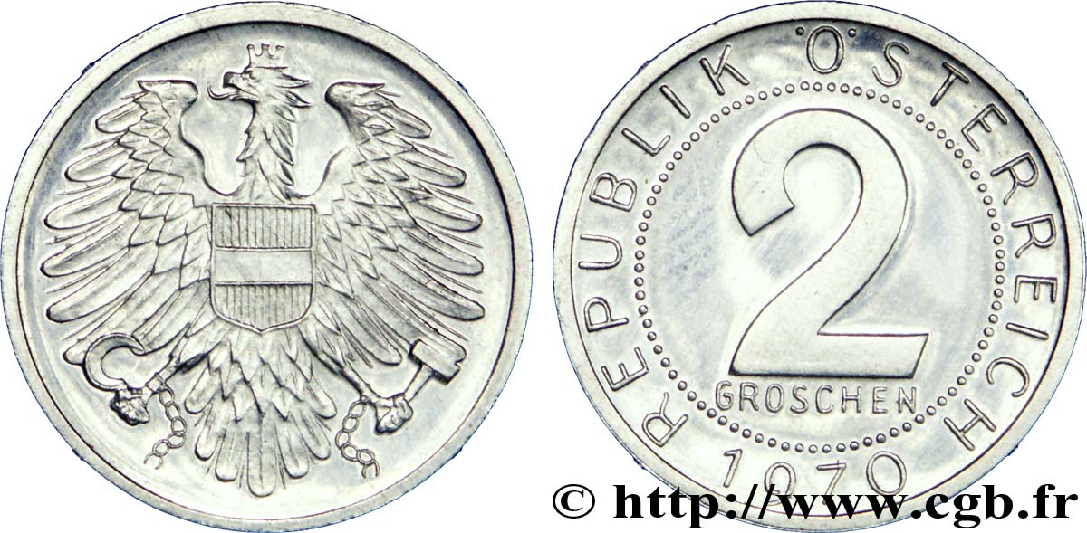 AUSTRIA 2 Groschen BE (Proof) aigle 1970  MS 