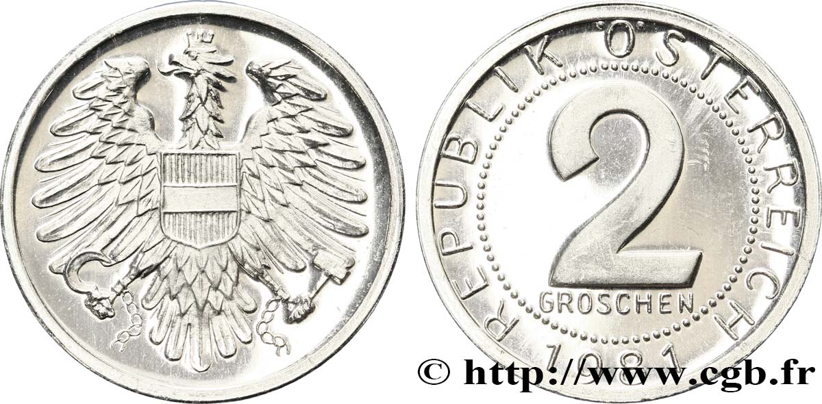 AUSTRIA 2 Groschen BE (Proof) aigle 1981  MS 