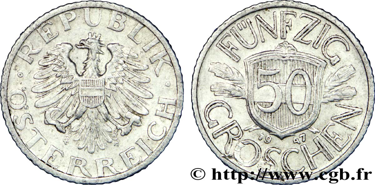 AUSTRIA 50 Groschen aigle 1947  XF 