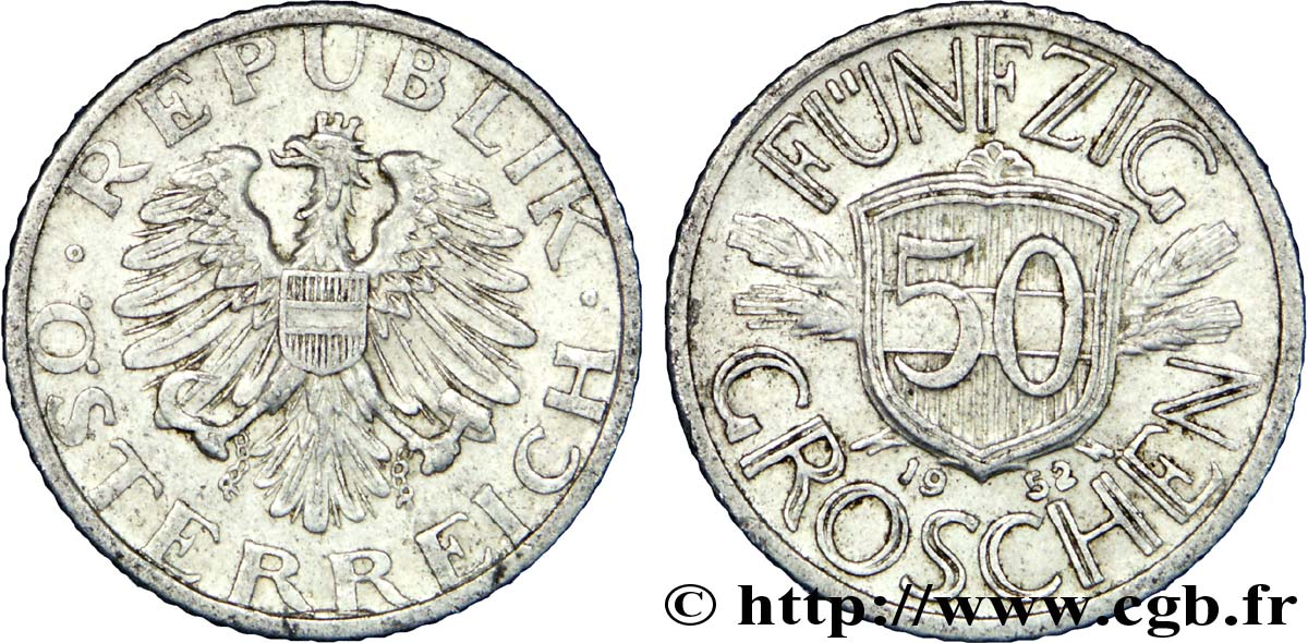 AUSTRIA 50 Groschen aigle 1952  XF 
