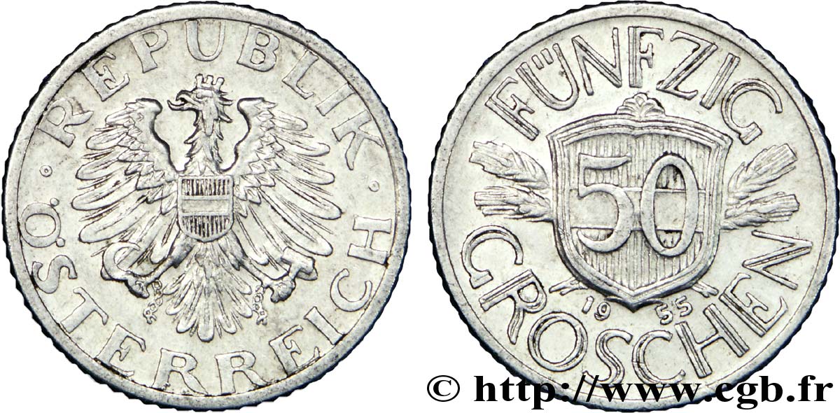 AUSTRIA 50 Groschen aigle 1955  BB 