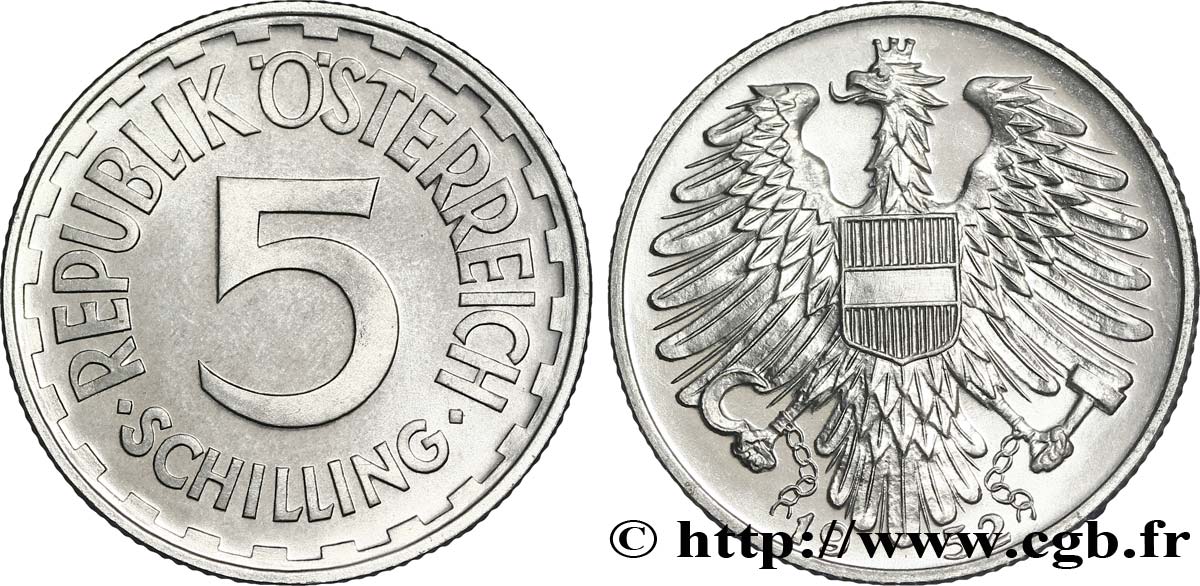 AUSTRIA 5 Schilling BE (Proof) aigle 1952  SC 