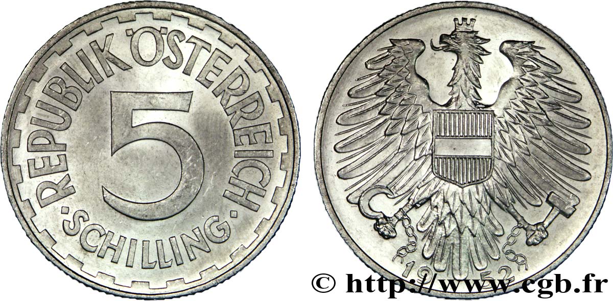 AUSTRIA 5 Schilling aigle 1952  SC 