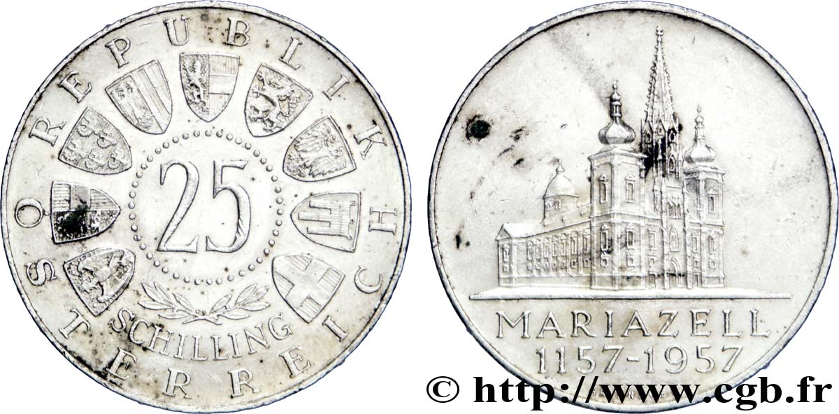 AUSTRIA 25 Schilling 800e anniversaire de Mariazell 1957  AU 