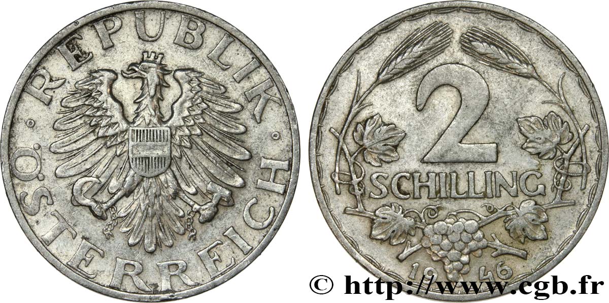 AUSTRIA 2 Schilling aigle 1946  SPL 