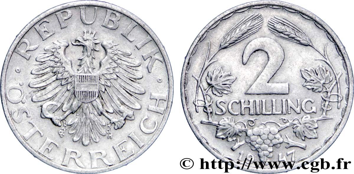 AUSTRIA 2 Schilling aigle 1947  EBC 