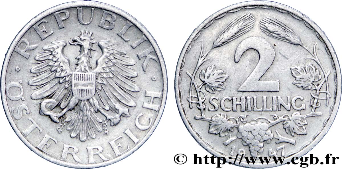 AUSTRIA 2 Schilling aigle 1947  XF 