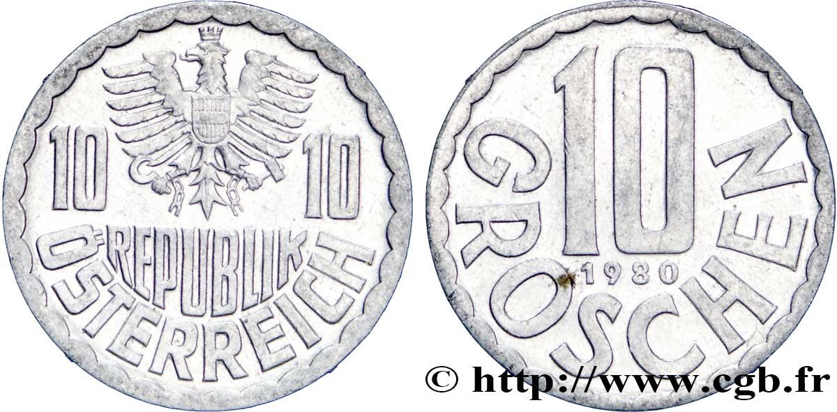 AUSTRIA 10 Groschen aigle 1980  EBC 