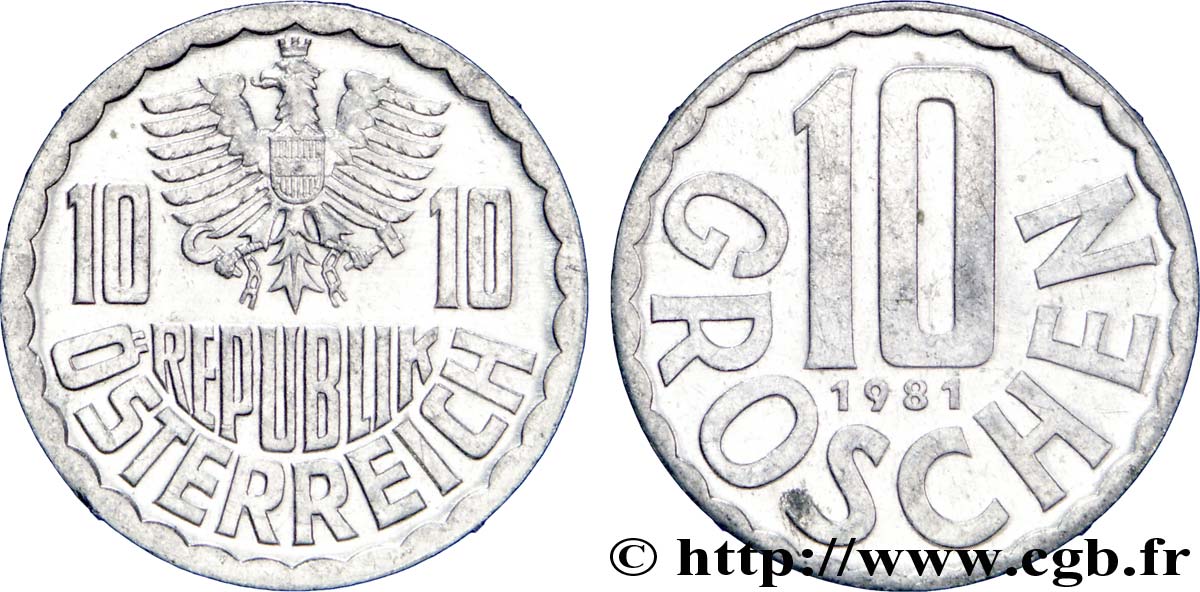 AUSTRIA 10 Groschen aigle 1981  EBC 