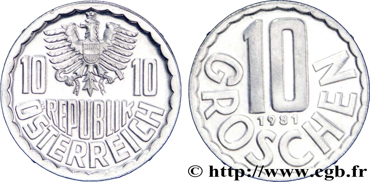 AUSTRIA 10 Groschen BE (proof) aigle 1981  SC 