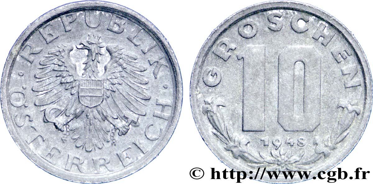 AUSTRIA 10 Groschen aigle 1948  EBC 