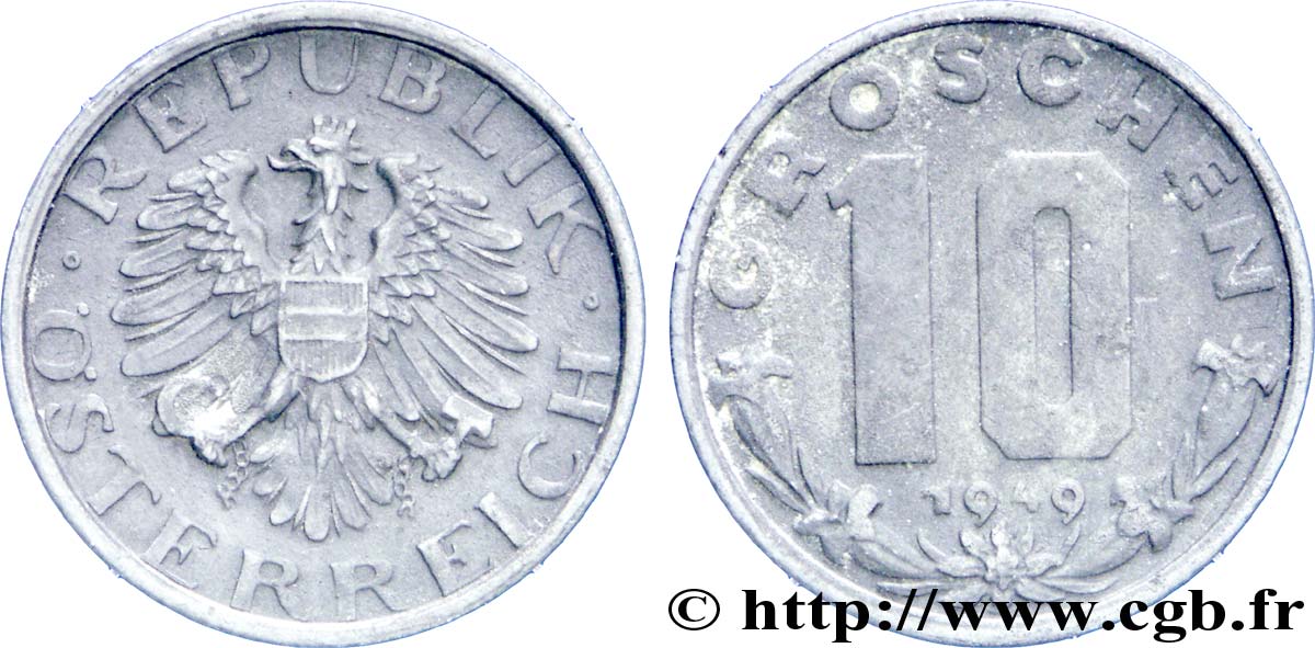 AUSTRIA 10 Groschen aigle 1949  MB 