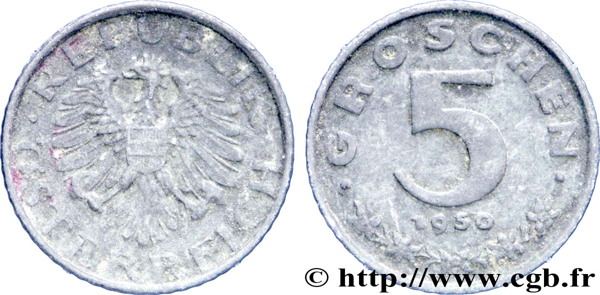 AUSTRIA 5 Groschen aigle 1950  MB 