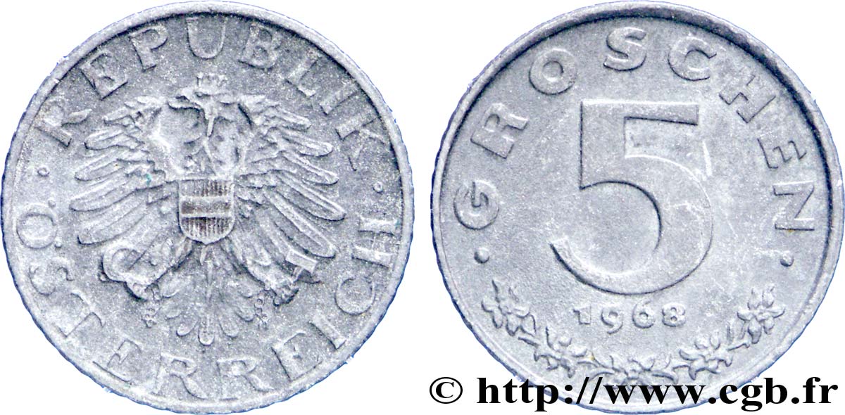 AUSTRIA 5 Groschen aigle 1968  BB 
