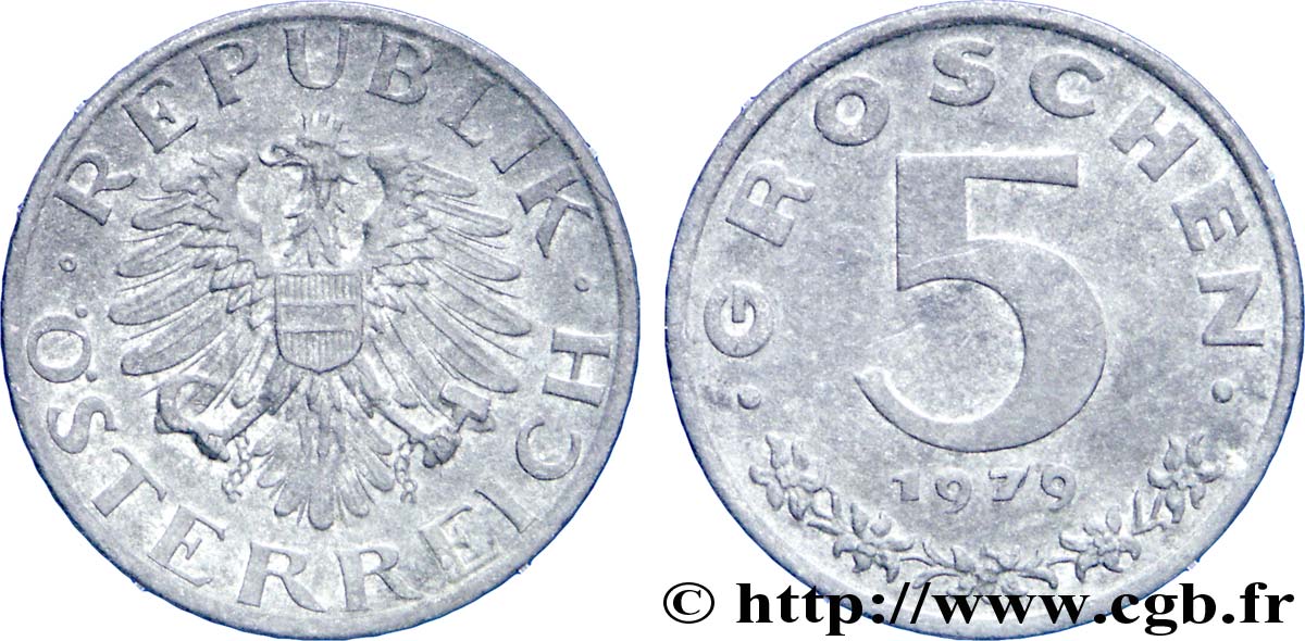 AUSTRIA 5 Groschen aigle 1979  EBC 