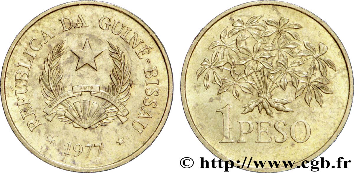 GUINEA-BISSAU 1 Peso emblème / cocotier 1977  SPL 