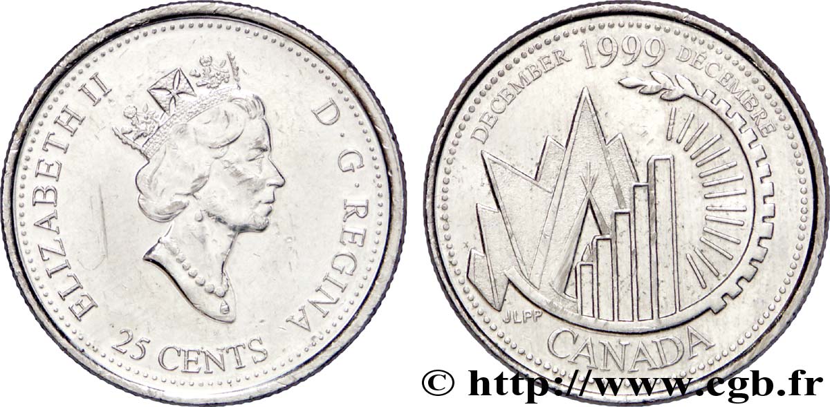 KANADA 25 Cents Millénium 1999 - Décembre : Elisabeth II / figures géométriques 1999  VZ 