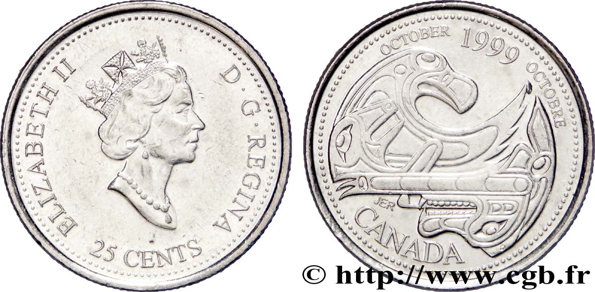 CANADA 25 Cents Millénium 1999 - Octobre : Elisabeth II / art indien 1999  AU 