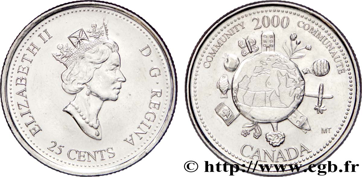 CANADA 25 Cents Millénium 2000 - Communauté : Elisabeth II / globe 2000  SPL 