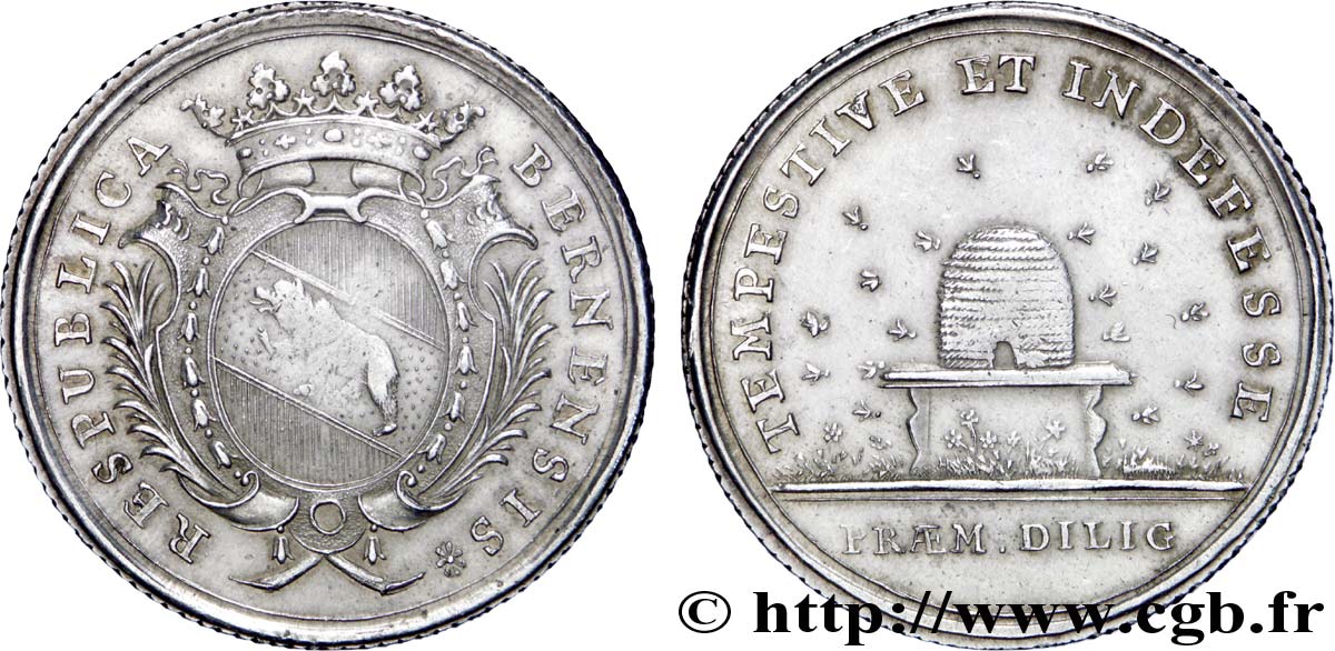 SWITZERLAND - Cantons  coinages Médaille pour Berne (format du 1/2 Thaler) armes à l’ours / ruche - frappe monnaie N.D.  AU 
