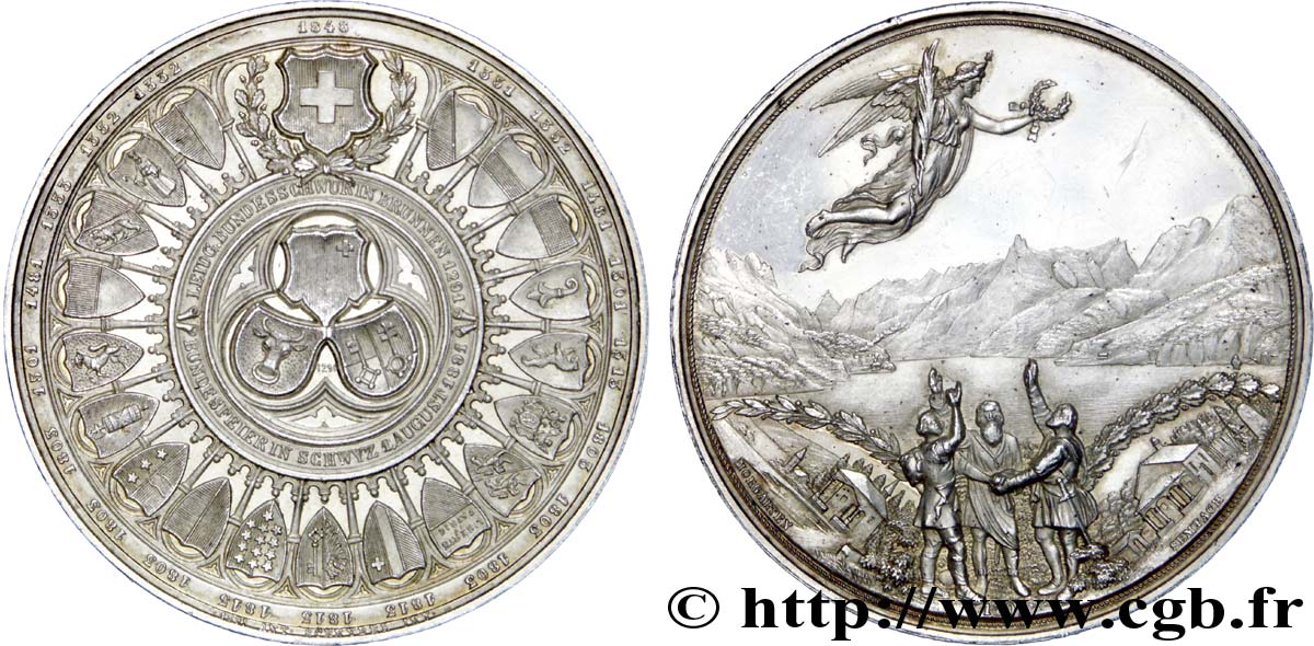 SWITZERLAND - cantons coinage Médaille Canton de Schwytz : fête fédérale du 1er août 1891 à Schwytz 1891  AU 