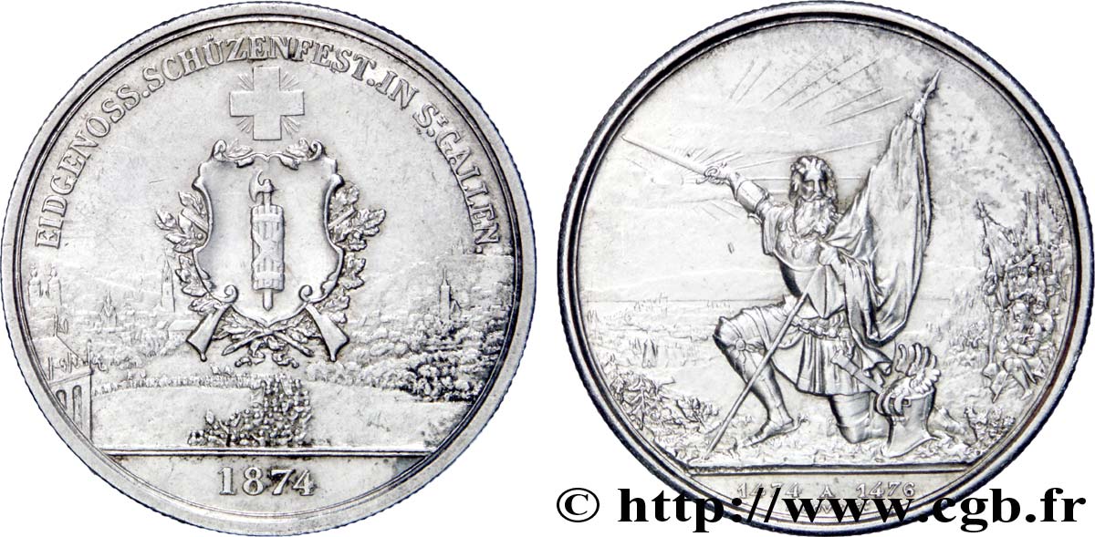 SUISSE 5 Francs, monnaie de Tir, Saint-Gall 1874  SUP 