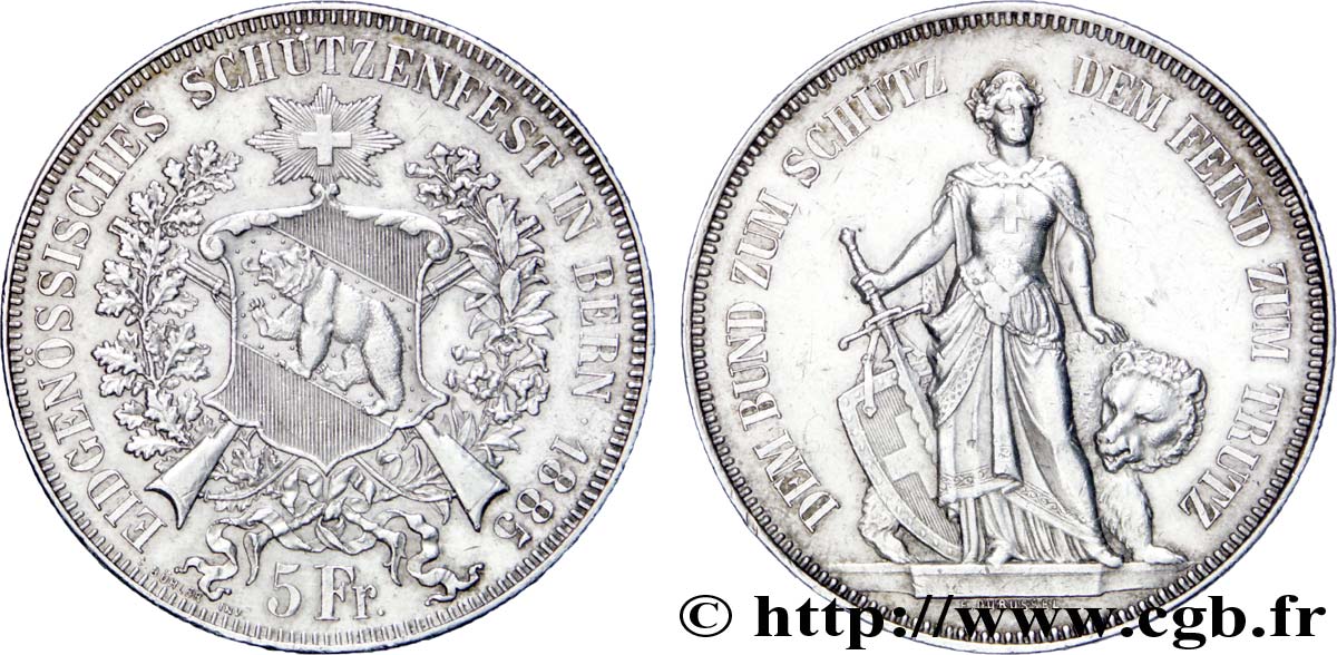 SWITZERLAND 5 Francs, concours de Tir de Berne 1885  AU 