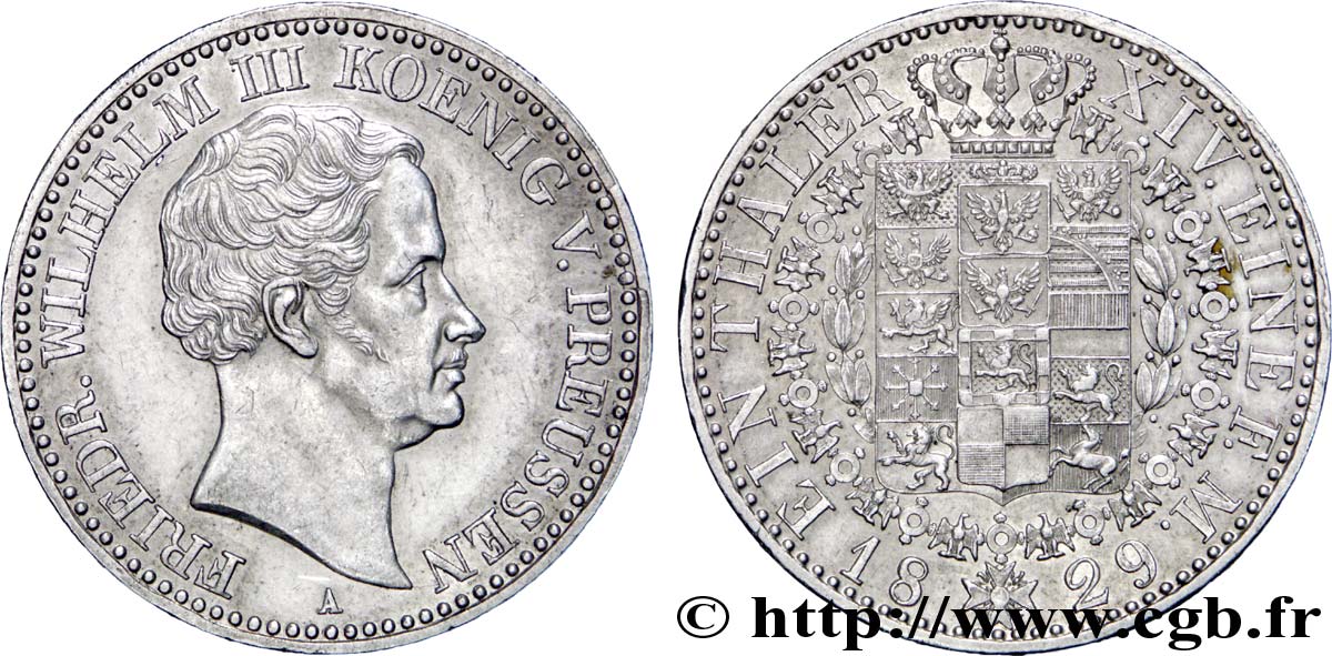 ALEMANIA - PRUSIA 1 Thaler Frédéric-Guillaume III roi de Prusse / aigle 1829 Berlin EBC 