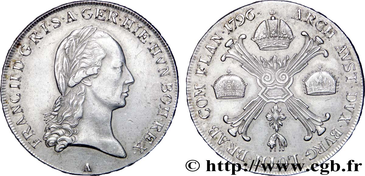 BELGIO - PAESI BASSI AUSTRIACI 1 Kronenthaler Pays-Bas Autrichiens François II / armes 1796 Vienne SPL 