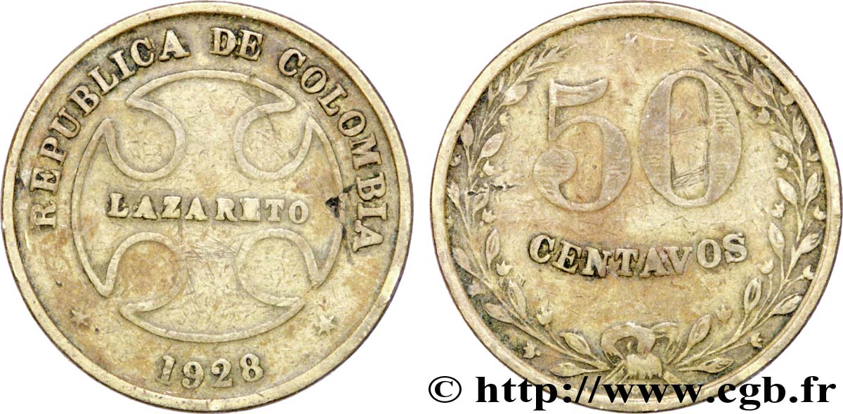 COLOMBIE 50 Centavos “Lazareto” 1928  TB 