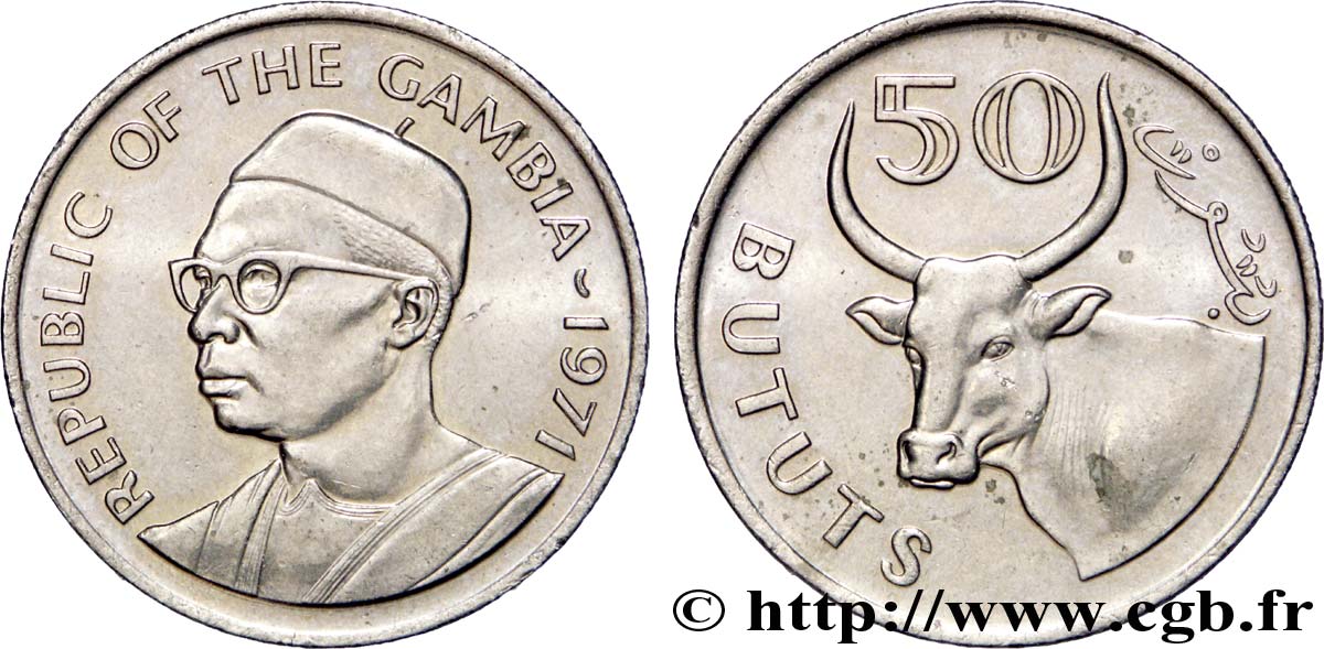 GAMBIA 50 Bututs Sir Dawda Jawara / boeuf africain 1971  VZ 