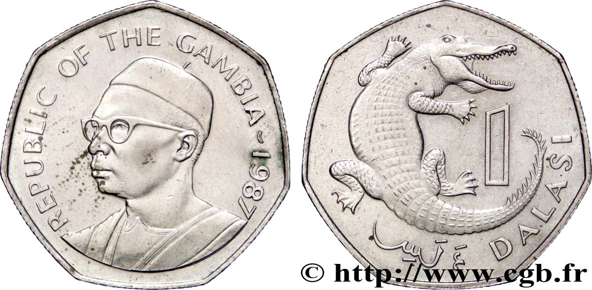 GAMBIA 1 Dalasi emblème / crocodile 1987  VZ 