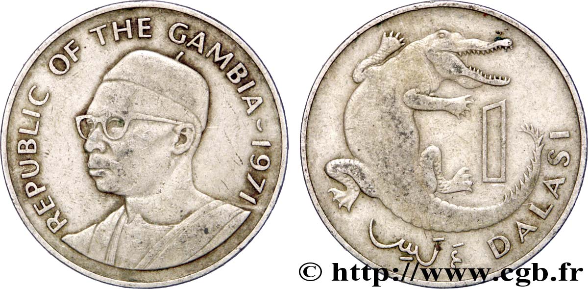 GAMBIA 1 Dalasi emblème / crocodile 1971  q.BB 