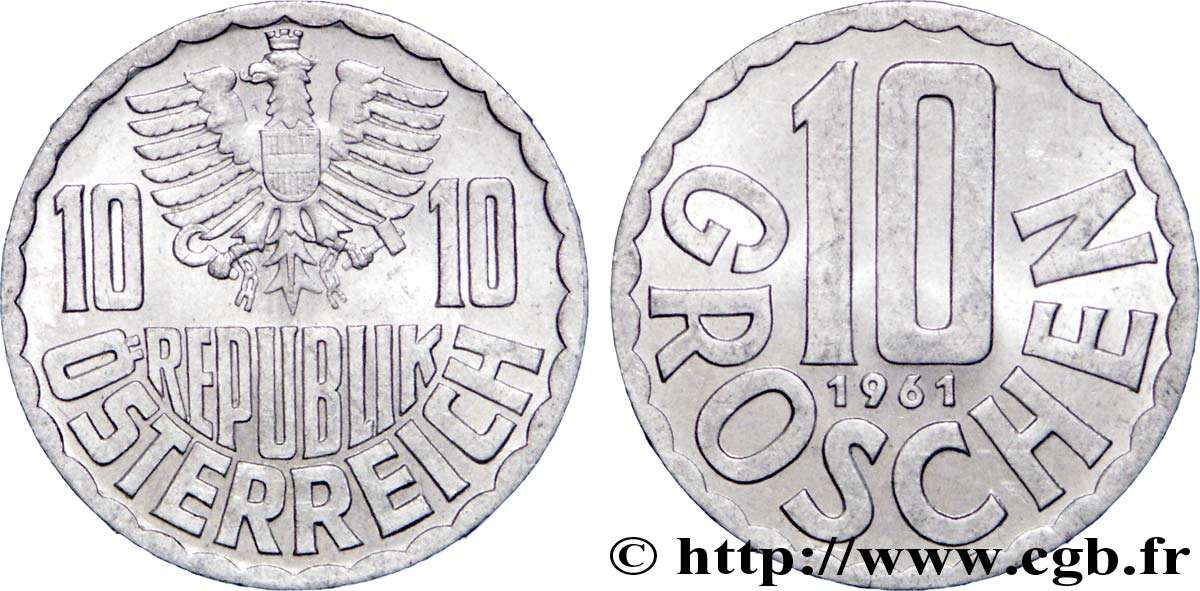 AUSTRIA 10 Groschen aigle 1961  EBC 