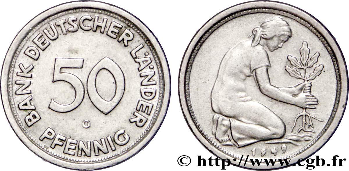 GERMANIA 50 Pfennig “Bank deutscher Länder” 1949 Karlsruhe - G BB 