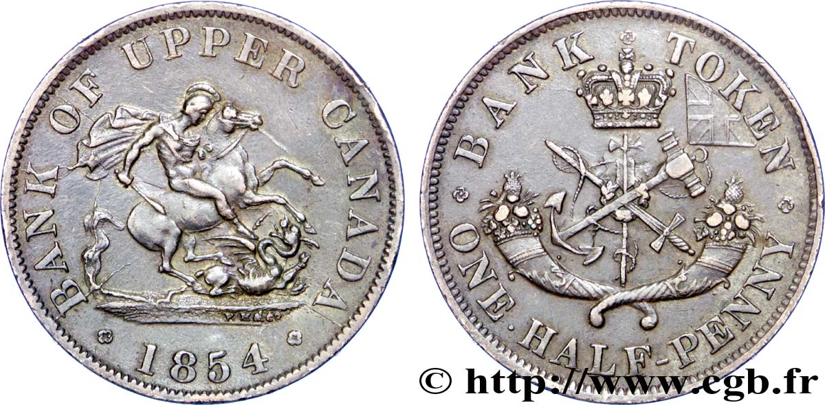 CANADA 1/2 Penny token Province du Haut Canada St Georges terrassant le dragon 1854 Heaton AU 