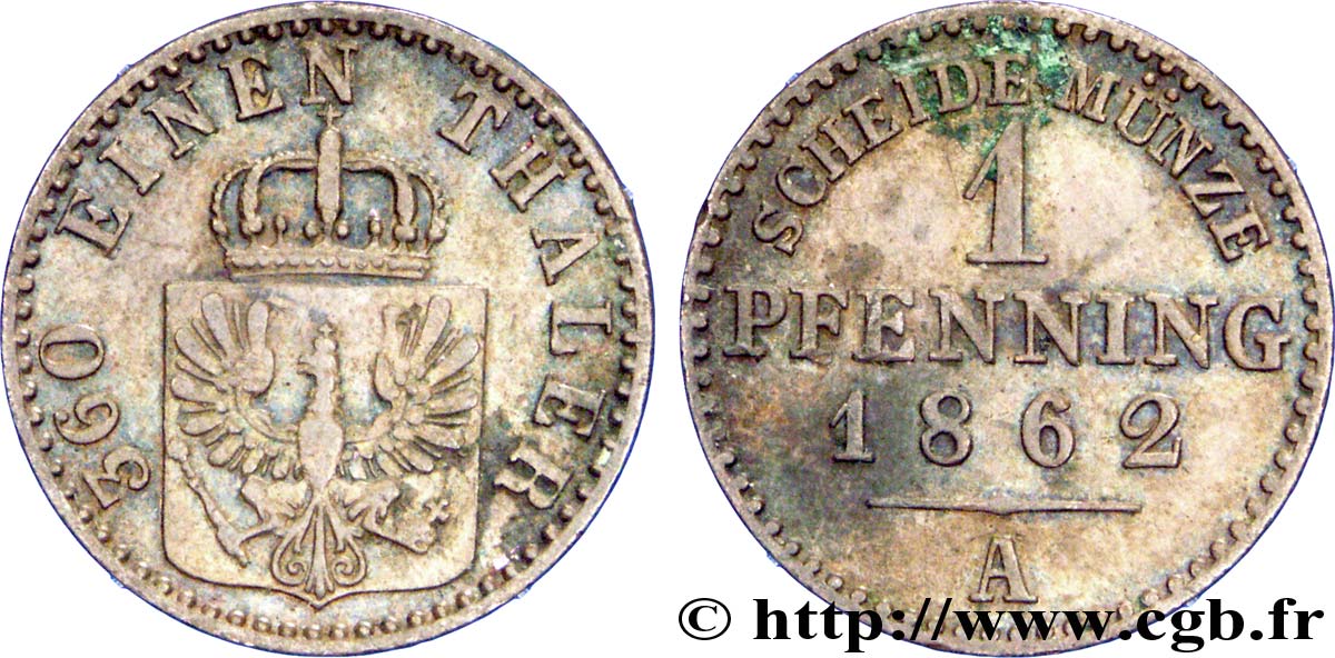 GERMANIA - PRUSSIA 1 Pfenninge Royaume de Prusse écu à l’aigle 1862 Berlin q.SPL 