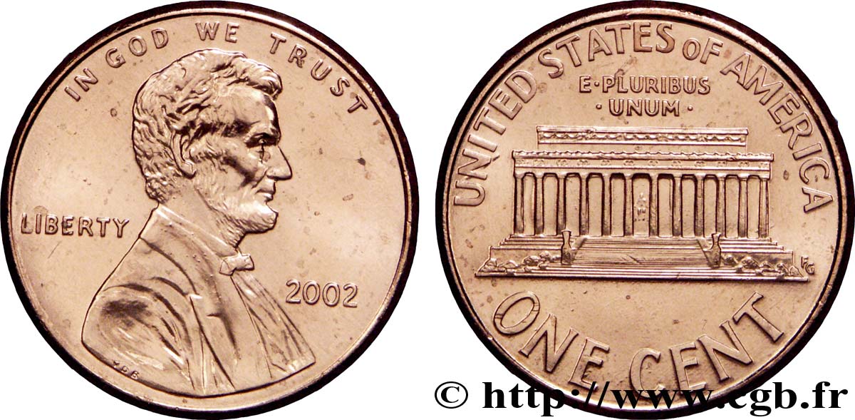ESTADOS UNIDOS DE AMÉRICA 1 Cent Lincoln / mémorial 2002 Philadelphie SC 