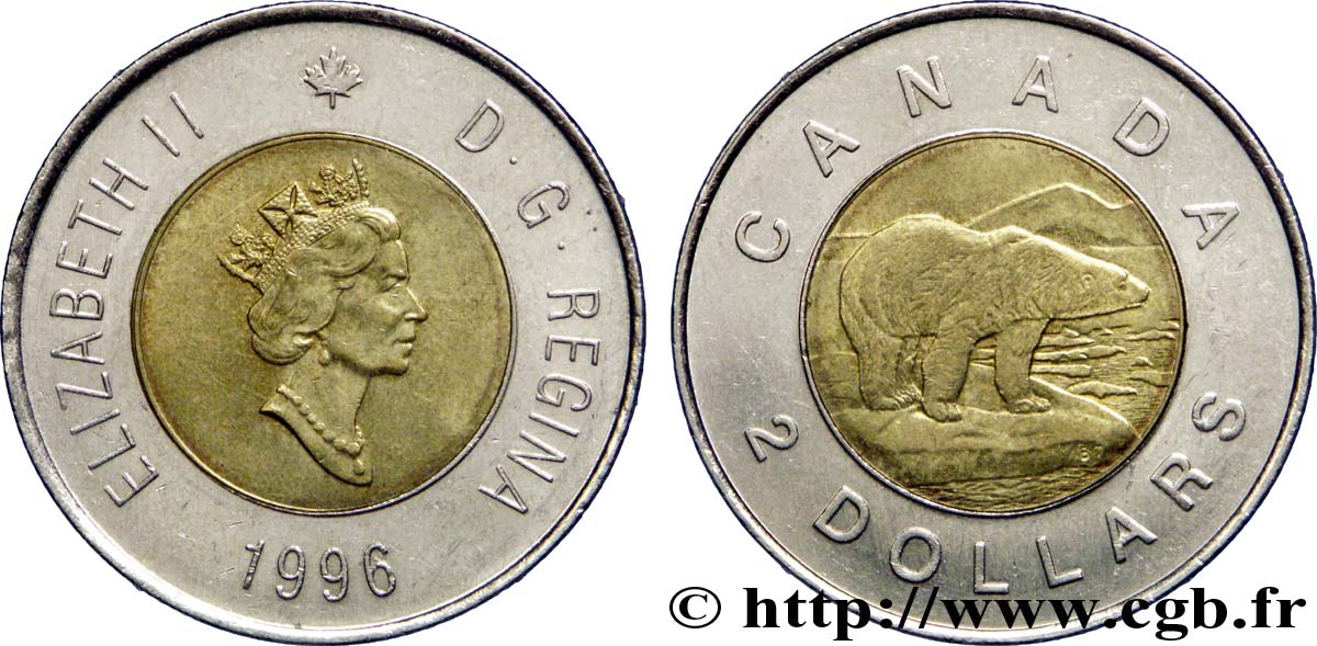 KANADA 2 Dollars Elisabeth II / ours polaire 1996  VZ 