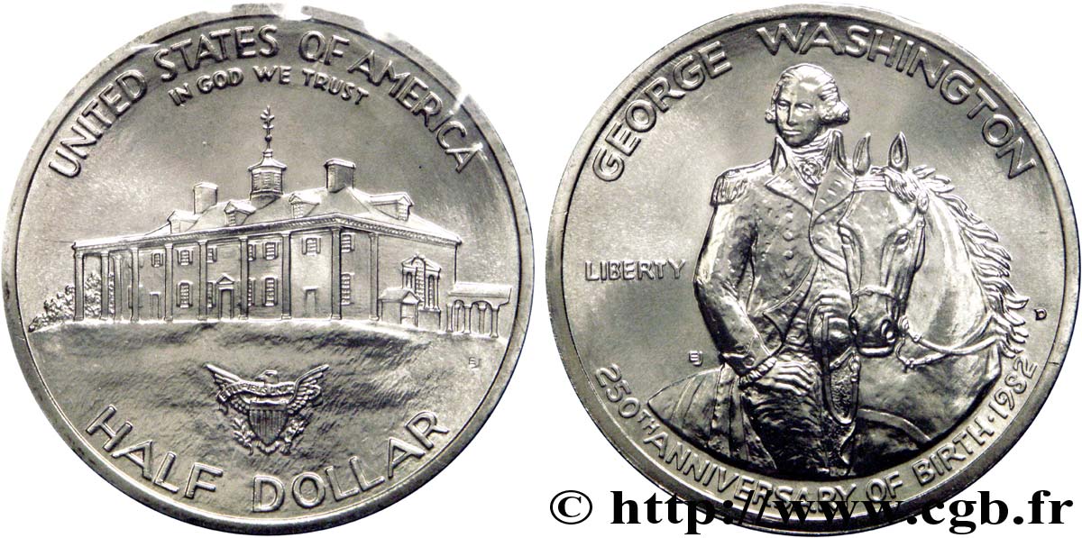 UNITED STATES OF AMERICA 1/2 Dollar 250e anniversaire de la naissance de George Washington 1982 Denver MS 